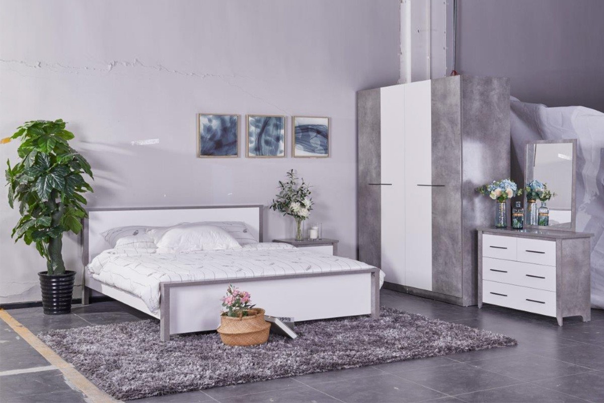 Allano 180X200 King Bed - Cemment / White