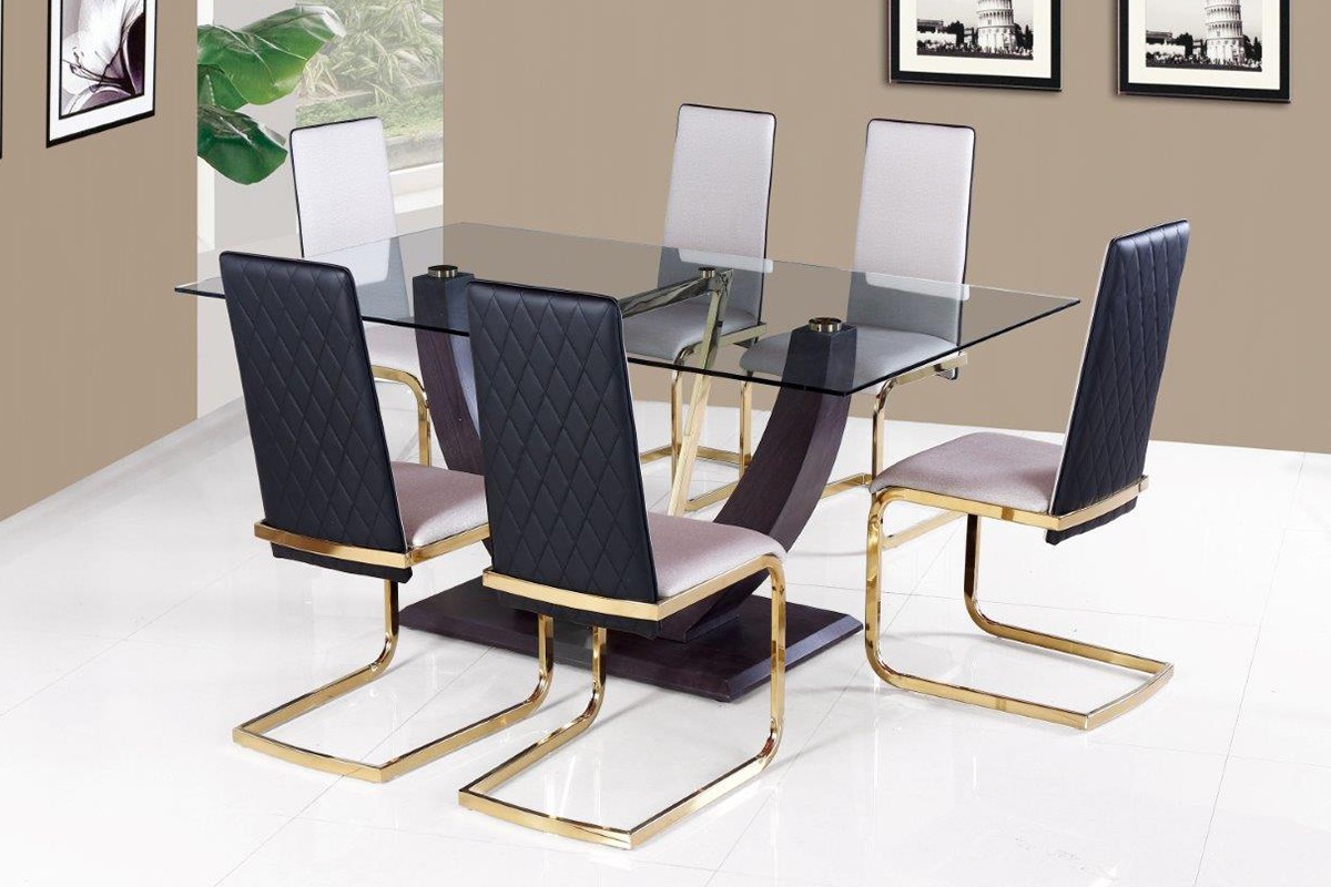 Vicente 1+6 Glass Dining Set - White / Golden
