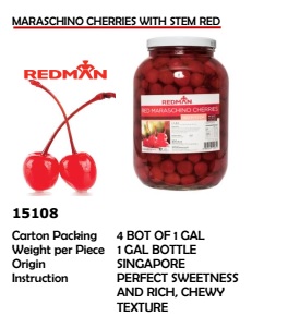 Maraschino Cherries with Stem Red 1Gal